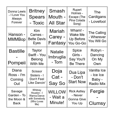 Best of Pop Bingo Card