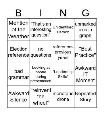 Training Bingo Card