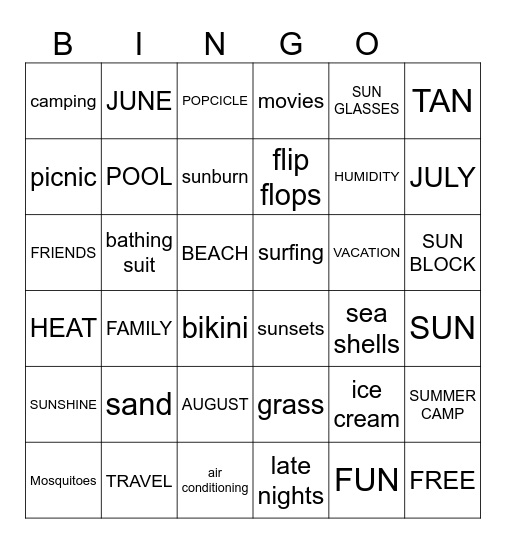 SUMMER TIME Bingo Card