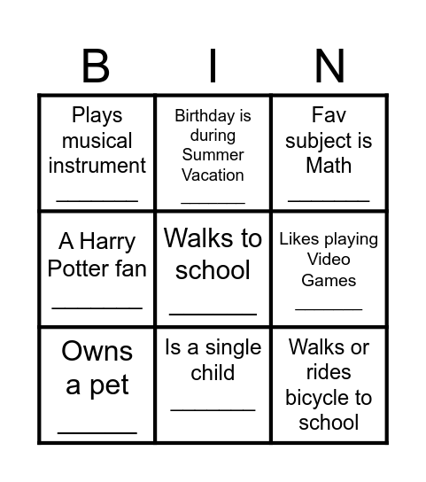 Bingo 1 Bingo Card