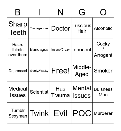 Hazrd Oc Bingo Card