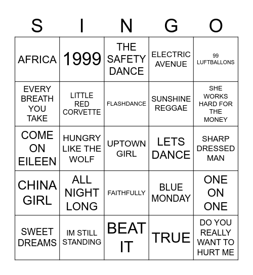 927 POP HITS 1983 Bingo Card