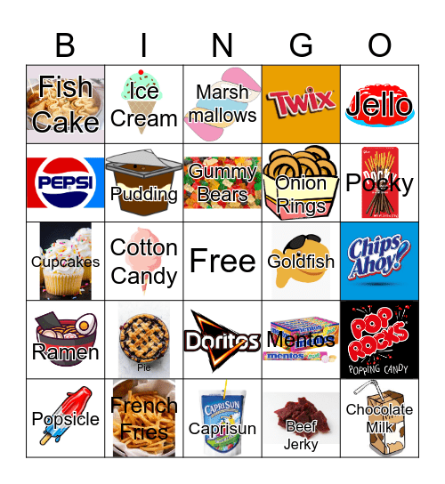 Snacks and Junk Food Bingo Card