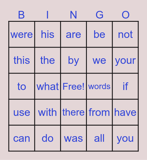 Sight Words 1 Bingo Card