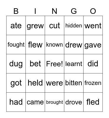 All right 1 - Irregular verbs 1-45 Bingo Card