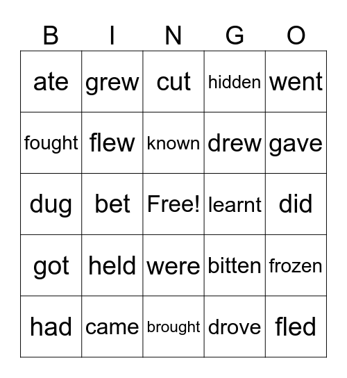 All right 1 - Irregular verbs 1-45 Bingo Card