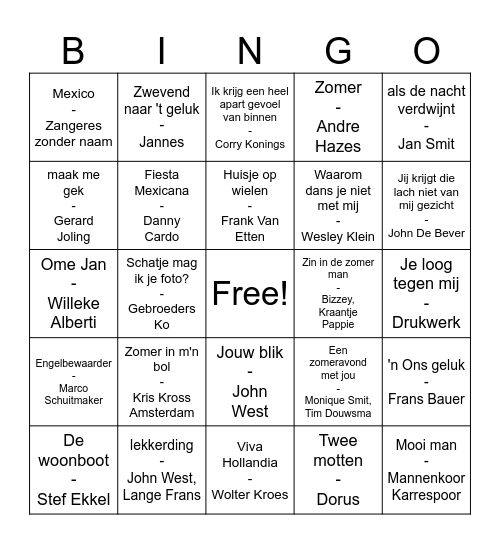 Muziekbingo Card