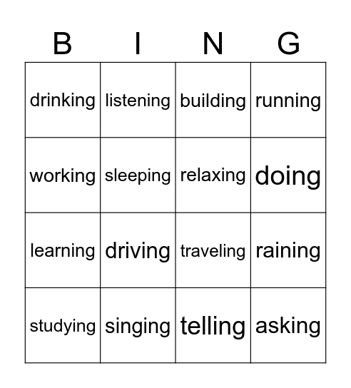 Past Continuous Bingo Card