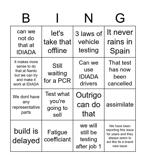 Team Meeting Bingo Card