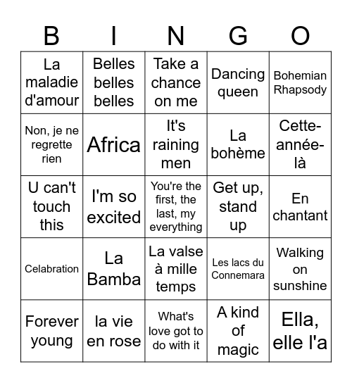 Music BINGO Card