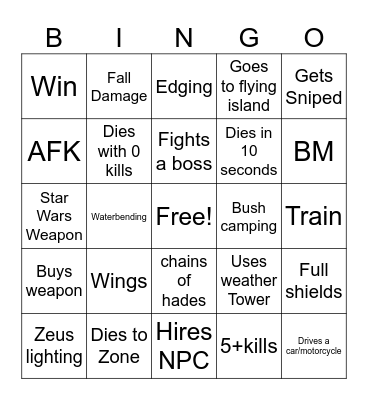 Fortnite Bingo Card