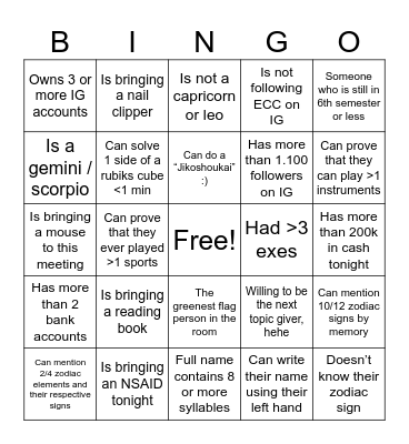ECC “Zodiac” BINGO Card