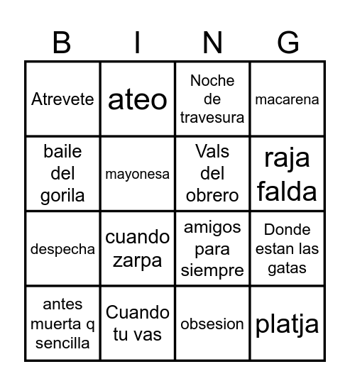 Bingo Musical! Bingo Card