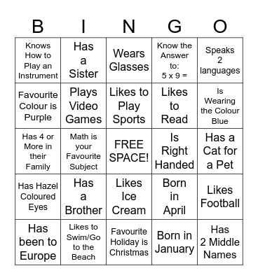 "Get to Know Me" Bingo Card