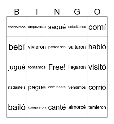 Preterite - Regular verbs Bingo Card