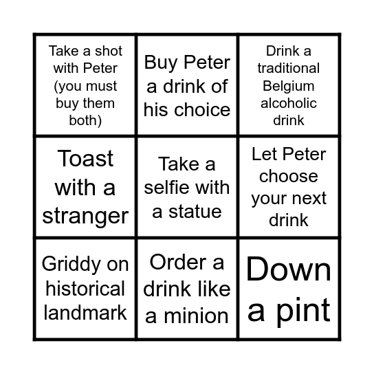 PINGO (Peter Bingo) Bingo Card