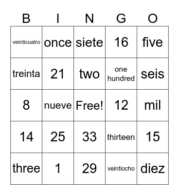 Los Numeros Bingo Card