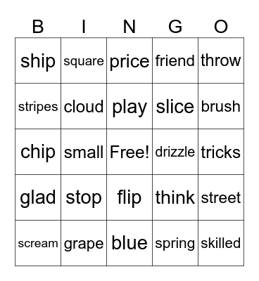 Blends and Digraphs Bingo Card