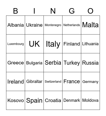 European Bingo Card