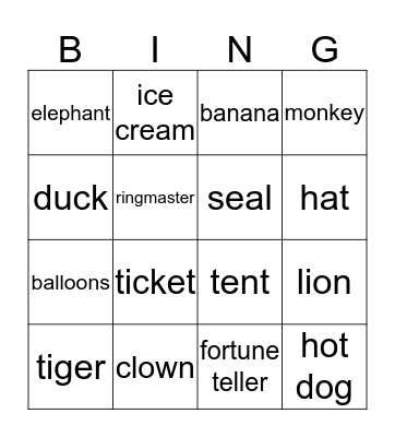 Circus Bingo Card