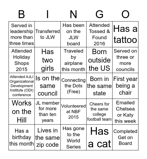 JLW Summer Bingo Card