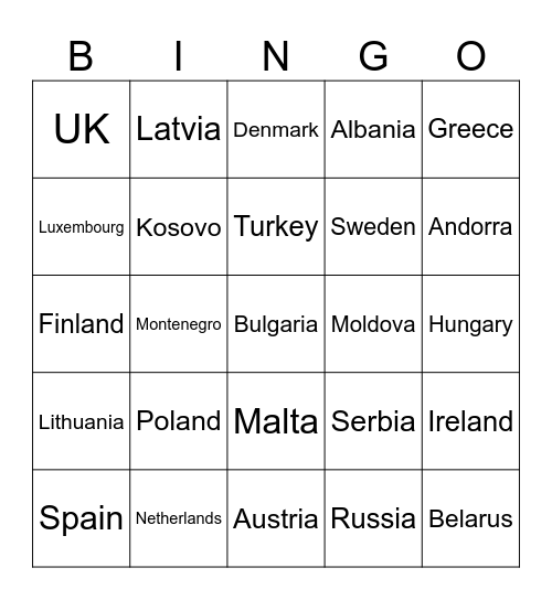 European Bingo Card