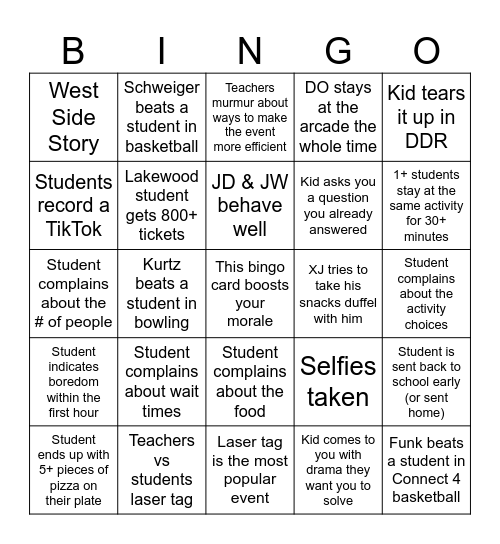 Main Event BINGO Card