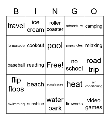 Summer Break Bingo Card