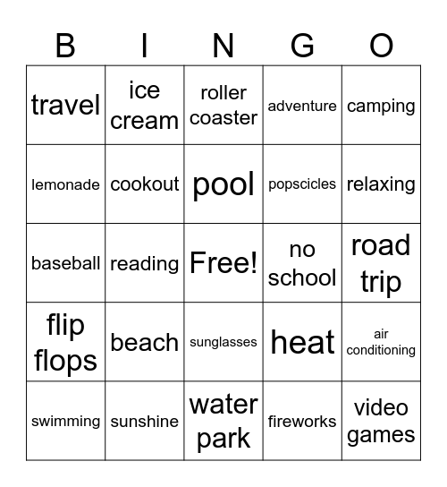 Summer Break Bingo Card