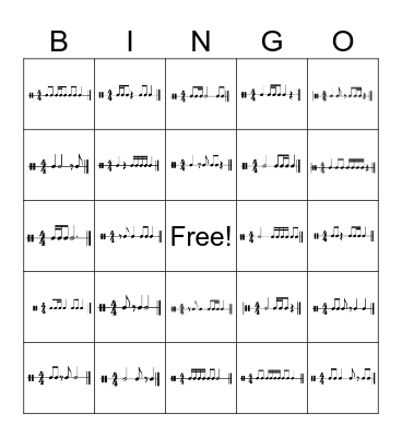 Rhythm Bingo: 8/16th Note Combos, 16th Notes, Single 8ths Bingo Card