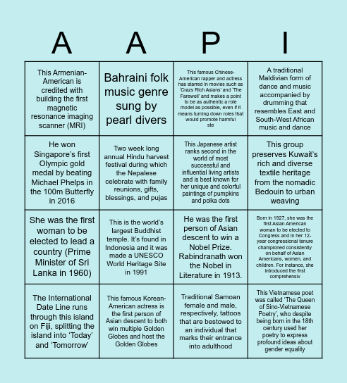AAPI BINGO Card