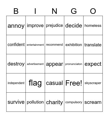 Mixed Vocabulary VII Bingo Card