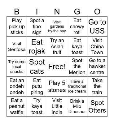 Singapore Bingo Card