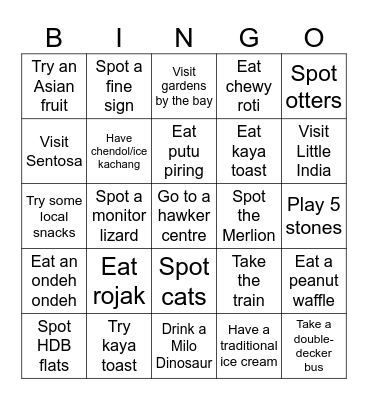 Singapore Bingo Card