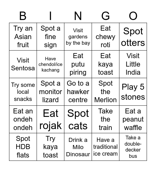 Singapore Bingo Card