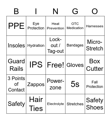 Safety Bingo Card