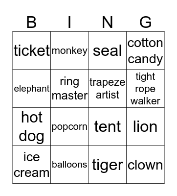 Circus Bingo Card
