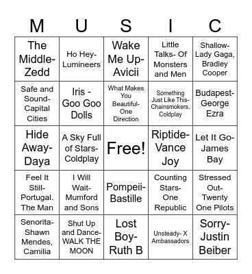 Mixtape Bingo Card
