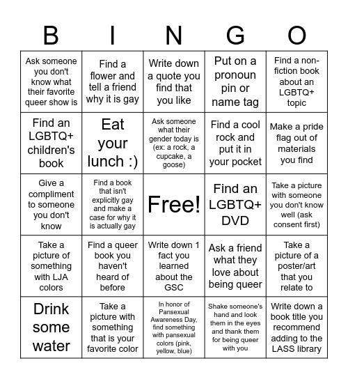 Queer Field Trip Bingo Card