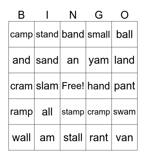 all/am/an Bingo Card