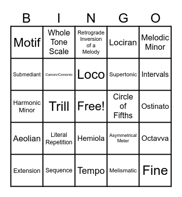 AP Music Theory Bingo Card
