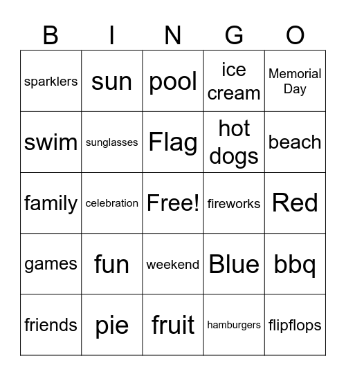 Memorial Day Bingo Card