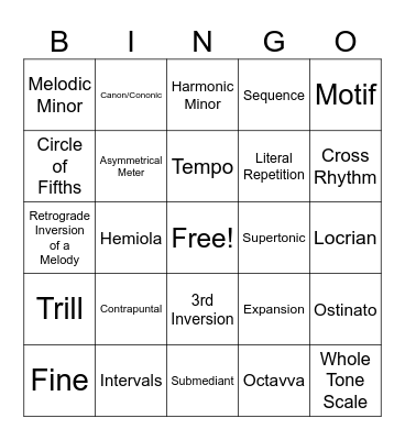 AP Music Theory Bingo Card