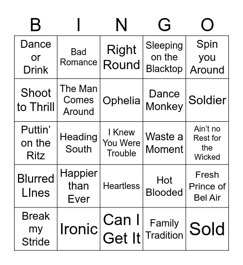BDB Bingo 121 Bingo Card