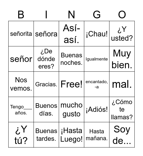 Saludos y Despedidas Bingo Card