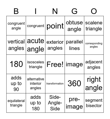 Geometry Review Bingo Card