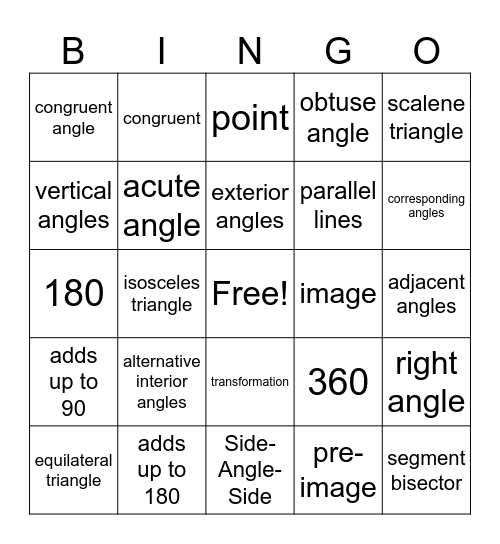 Geometry Review Bingo Card