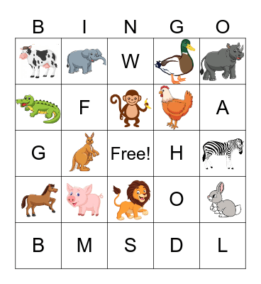 ASL Animals Bingo Card