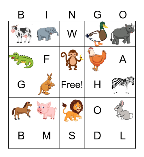 ASL Animals Bingo Card