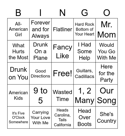 Country Bingo #1 Bingo Card